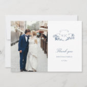 Elegante klassieke stoffige blauwe Franse bloem Bedankkaart (Voorkant)