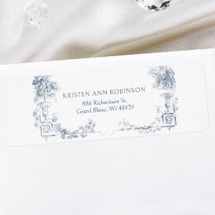 Elegante klassieke stoffige blauwe Franse bloem Etiket