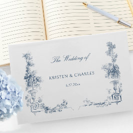 Elegante klassieke stoffige blauwe Franse bloem Gastenboek