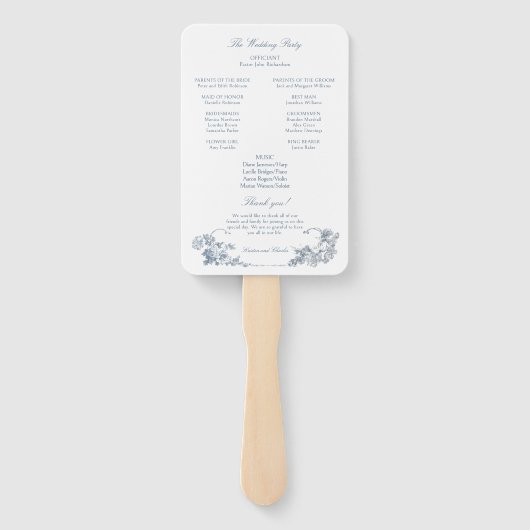 Elegante klassieke stoffige blauwe Franse bloem Handwaaier (Achterkant)