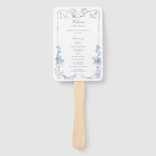 Elegante klassieke stoffige blauwe Franse bloem Handwaaier (Voorkant)