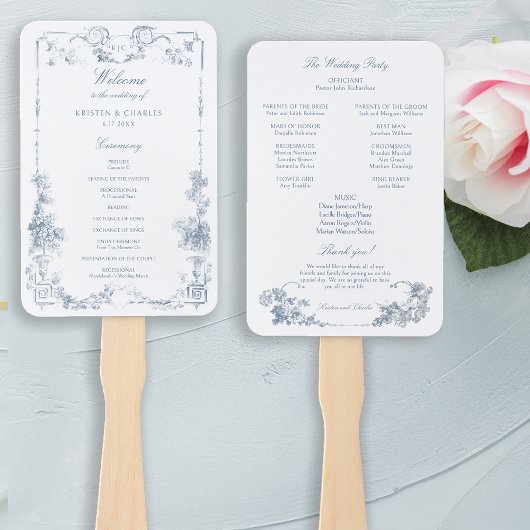 Elegante klassieke stoffige blauwe Franse bloem Handwaaier