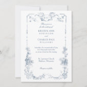 Elegante klassieke stoffige blauwe Franse bloem Kaart (Voorkant)