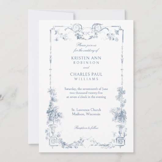 Elegante klassieke stoffige blauwe Franse bloem Kaart (Voorkant)