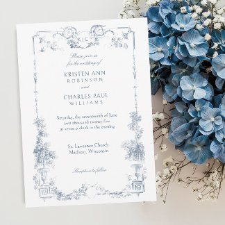 Elegante klassieke stoffige blauwe Franse bloem Kaart