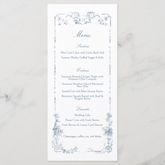 Elegante klassieke stoffige blauwe Franse bloem Menu (Voorkant)