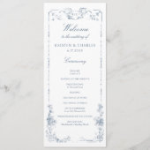 Elegante klassieke stoffige blauwe Franse bloem Programmakaart (Voorkant)