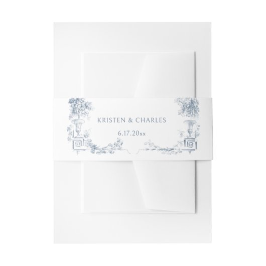 Elegante klassieke stoffige blauwe Franse bloem Uitnodigingen Wikkel (Voorkant Voorbeeld)