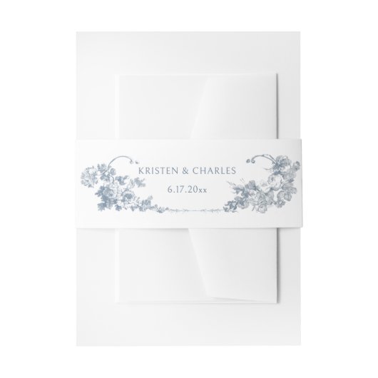 Elegante klassieke stoffige blauwe Franse bloem Uitnodigingen Wikkel (Voorkant Voorbeeld)