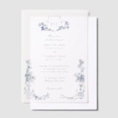 Elegante klassieke stoffige blauwe Franse bloem Vellum Uitnodigingen (Offset)