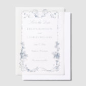 Elegante klassieke stoffige blauwe Franse bloem Vellum Uitnodigingen (Offset)