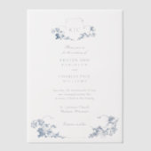 Elegante klassieke stoffige blauwe Franse bloem Vellum Uitnodigingen (Voorkant)