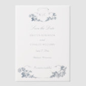 Elegante klassieke stoffige blauwe Franse bloem Vellum Uitnodigingen (Voorkant)