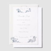 Elegante klassieke stoffige blauwe Franse bloem Vellum Uitnodigingen (Offset)