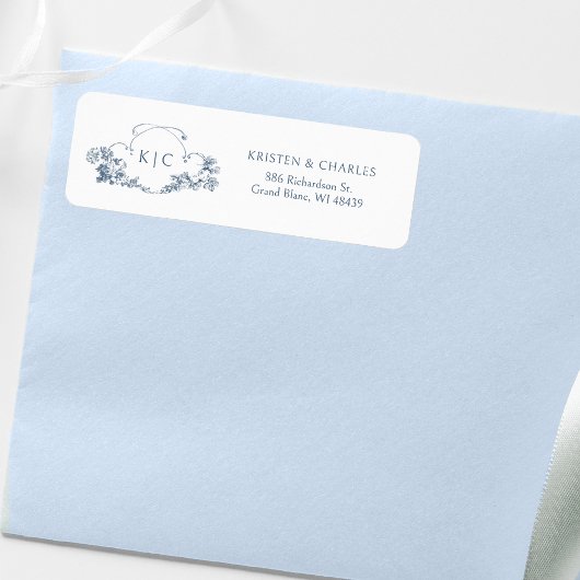 Elegante klassieke stoffige blauwe Franse bloemenk Etiket