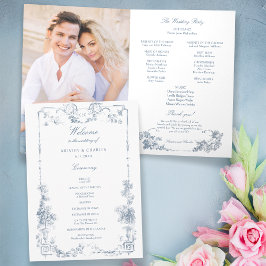 Elegante klassieke stoffige blauwe Franse bloemmot Programma