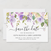 Elegante klassieke stoffige Paarse violette bloeme Save The Date (Voorkant)