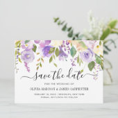 Elegante klassieke stoffige Paarse violette bloeme Save The Date (Staand voorkant)