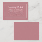 Elegante klassieke stoffige roze bruiloft detail informatiekaartje (Voorkant / Achterkant)