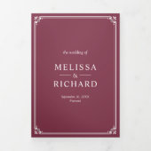 Elegante klassieke stoffige roze monogram bruiloft drieluik uitnodiging (Cover)