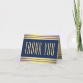 Elegante klassieke strepen Navy blauw en goud gevo Bedankkaart (Voorkant)