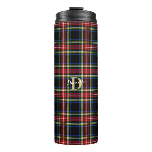 Elegante Klassieke Tartan Monogram Naam Kerstmis Thermosbeker (Voorkant)