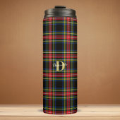 Elegante Klassieke Tartan Monogram Naam Kerstmis Thermosbeker
