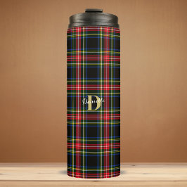 Elegante Klassieke Tartan Monogram Naam Kerstmis Thermosbeker
