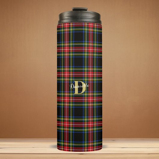 Elegante Klassieke Tartan Monogram Naam Kerstmis Thermosbeker