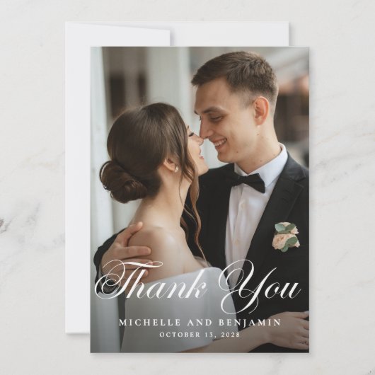 Elegante klassieke trouwfoto bedankkaart (Voorkant)