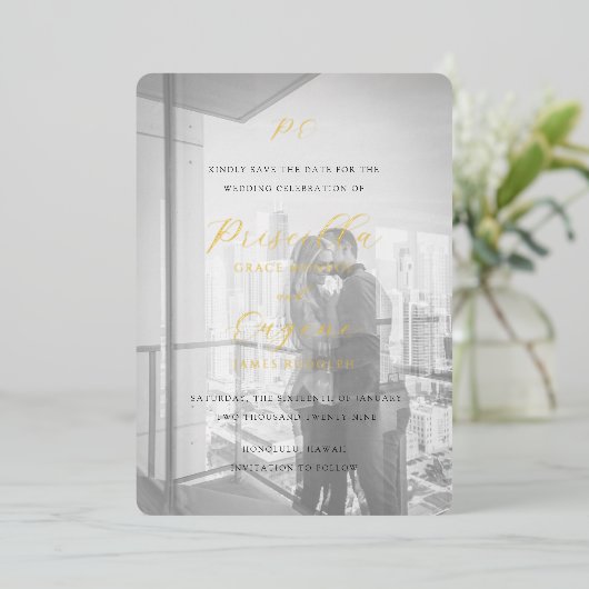 Elegante klassieke trouwfoto Save the Date Folie Uitnodiging (Staand Voorkant)