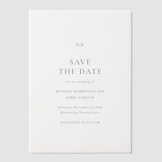 Elegante klassieke trouwkaart 'Save the Date' Vellum Uitnodigingen (Voorkant)