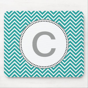 Elegante, klassieke turquoise en witte chevron zig muismat