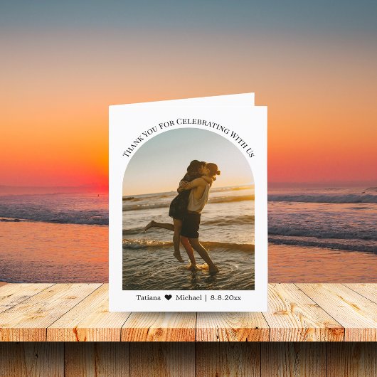 Elegante klassieke typografie bruiloft zomer foto bedankkaart