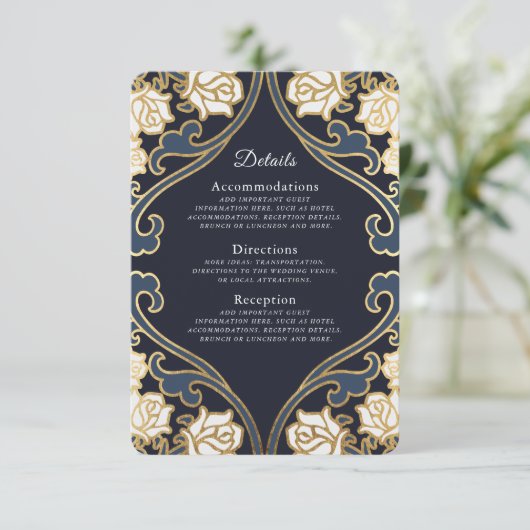 Elegante klassieke Victoriaans bruiloft details RSVP Kaartje (Staand voorkant)