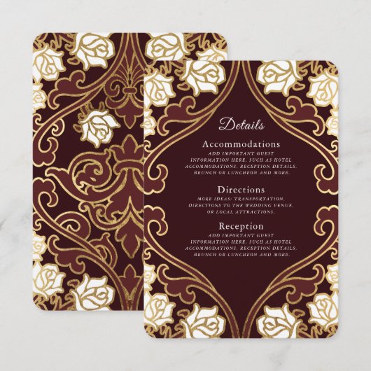 Elegante Klassieke Victoriaanse Trouwdetails RSVP Kaartje (Voorkant / Achterkant)