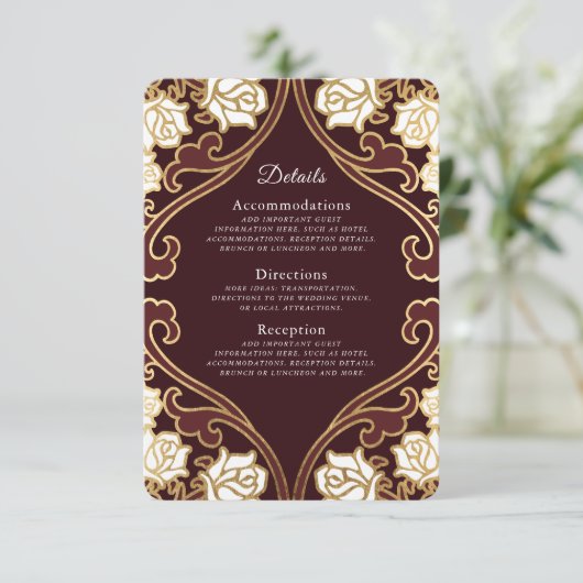 Elegante Klassieke Victoriaanse Trouwdetails RSVP Kaartje (Staand voorkant)