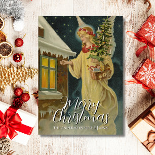 Elegante klassieke vrolijke kerst engel kunstwerk feestdagenkaart
