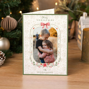 Elegante Klassieke Waterverf Bloemige Kerst Foto Feestdagen Kaart