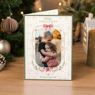 Elegante Klassieke Waterverf Bloemige Kerst Foto Feestdagen Kaart