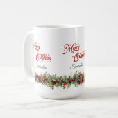 Elegante klassieke waterverf kerstkrans koffiemok (Voorkant links)