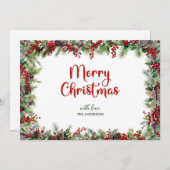 Elegante klassieke waterverf rode hulstbessen feestdagenkaart (Voorkant / Achterkant)