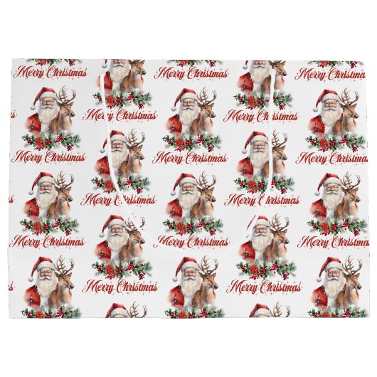 Elegante klassieke waterverf Santa rendier holly Groot Cadeauzakje (Achterkant)