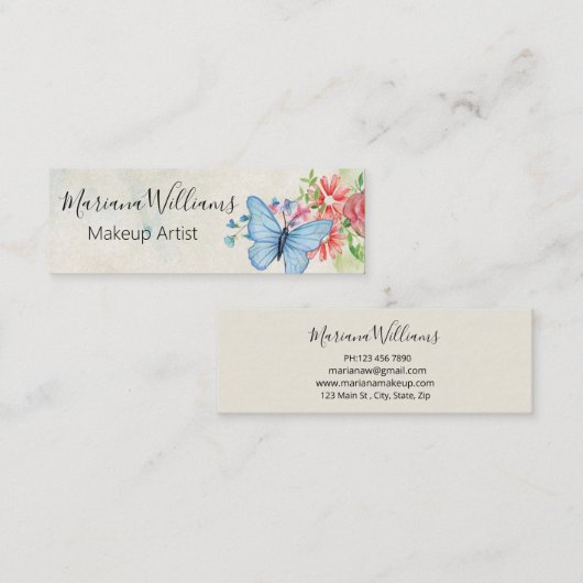 Elegante klassieke waterverf vlinder make-up artis mini visitekaartje (Voorkant / Achterkant)