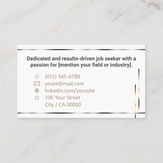 Elegante klassieke werkzoekende minimale effen wit visitekaartje (Achterkant)