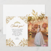 Elegante klassieke witgouden foto Quinceañera Bedankkaart (Voorkant / Achterkant)