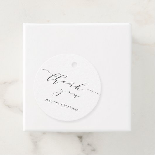 Elegante klassieke witte art deco bruiloft dank u bedankjes labels (In situ)