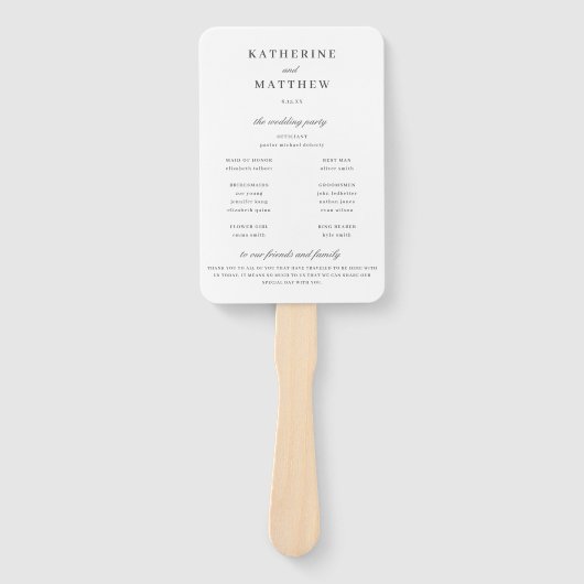 Elegante klassieke witte bruiloft ceremonie progra handwaaier (Voorkant)