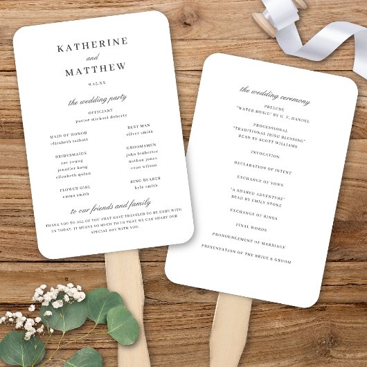 Elegante klassieke witte bruiloft ceremonie progra handwaaier