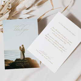 Elegante klassieke witte bruiloft paar foto bedankkaart